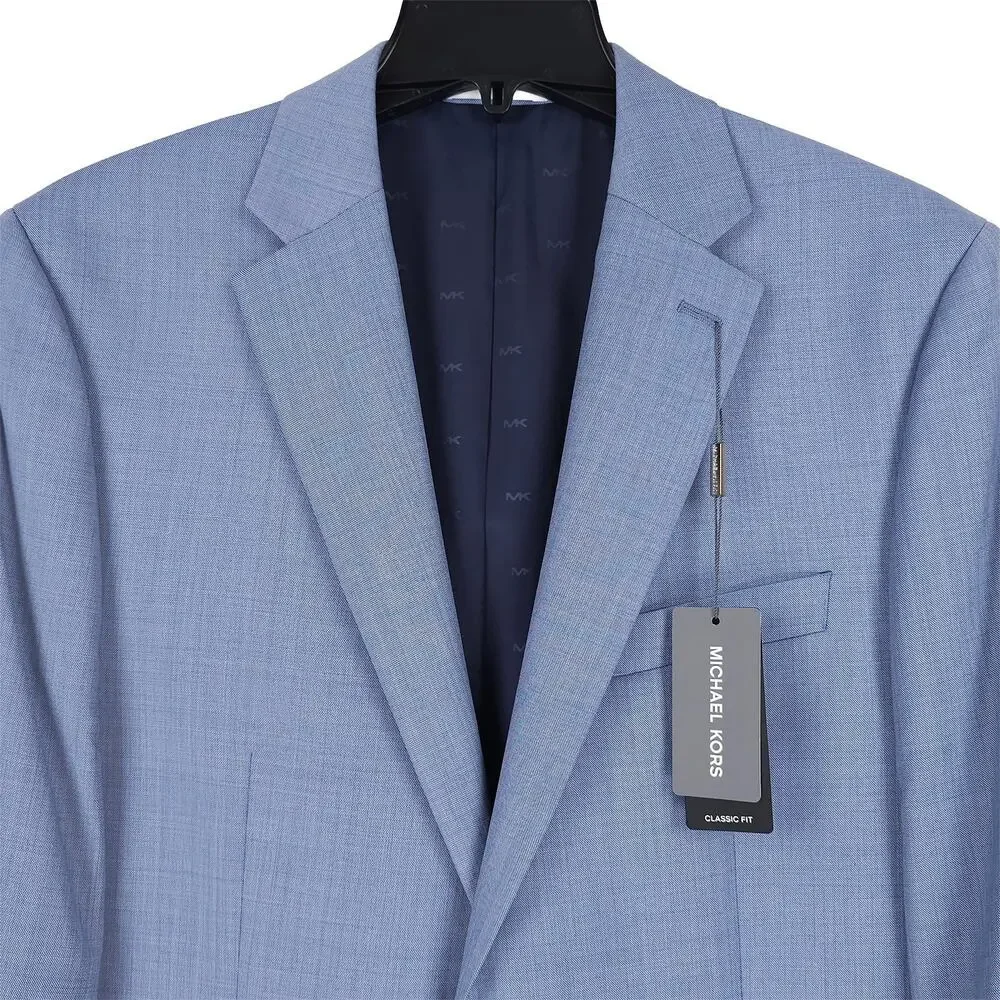 Michael Kors Mens Classic Fit Suit Jacket 50R Light Blue Solid Stretch Wool NWT